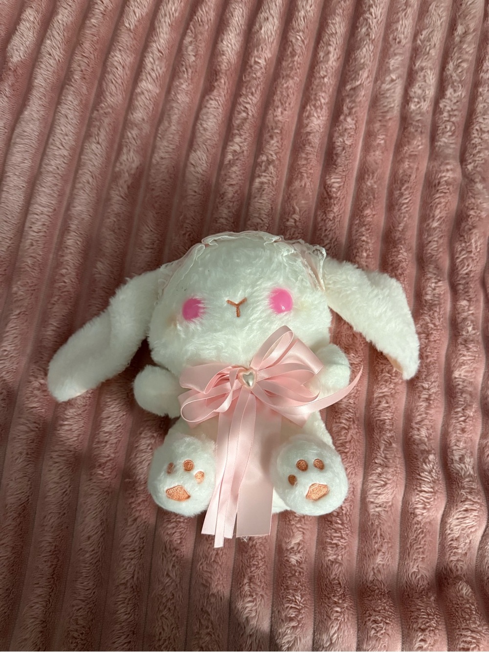 White Plush Bunny with Pink Bow